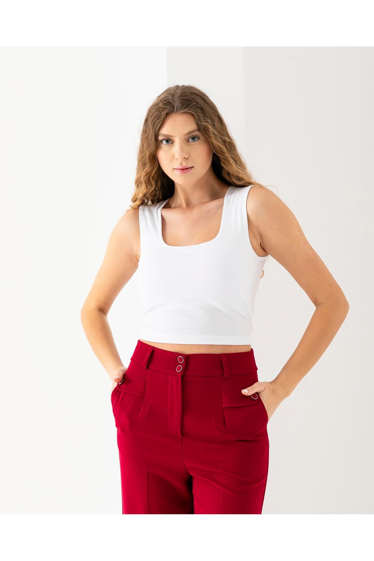 Kare Yaka Pedli Crop Bra Top