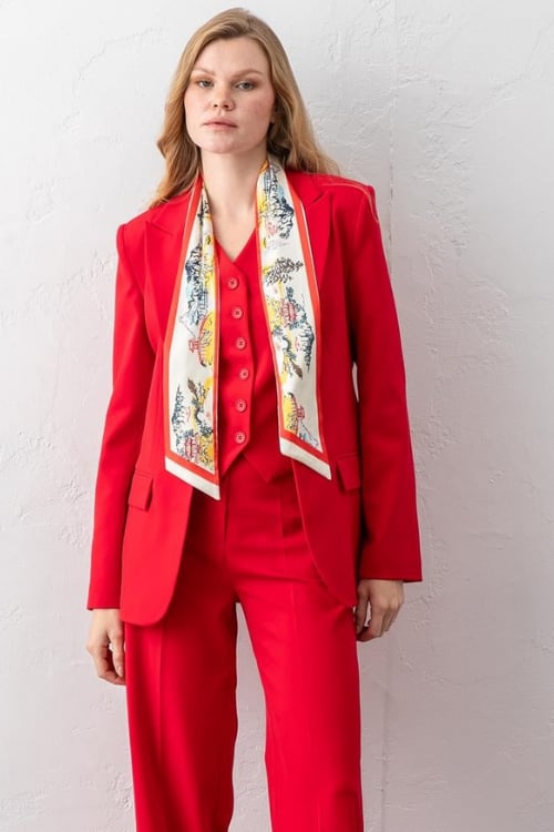 Takım Elbise Tek Düğmeli Blazer Ceket Pantolon Yelek Üçlü Takım