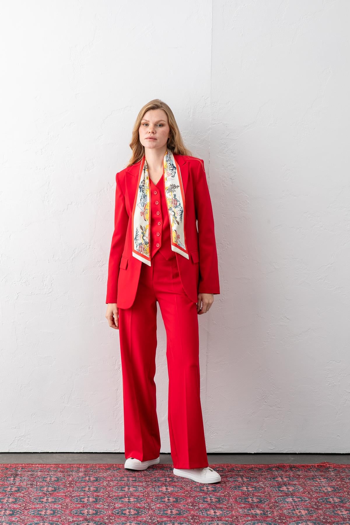 Takım Elbise Tek Düğmeli Blazer Ceket Pantolon Yelek Üçlü Takım