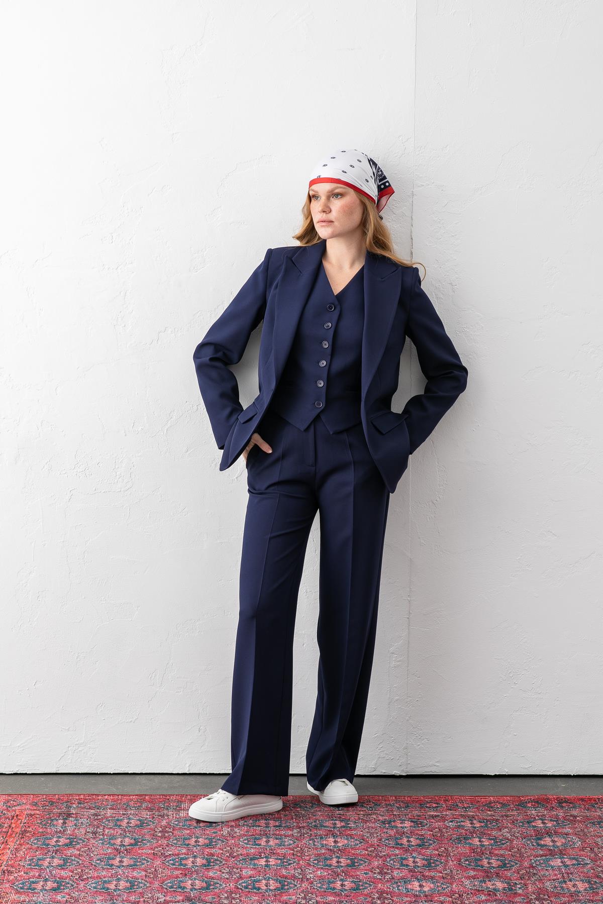 Takım Elbise Tek Düğmeli Blazer Ceket Pantolon Yelek Üçlü Takım