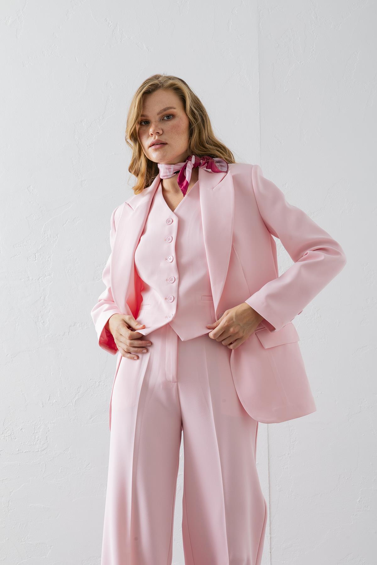 Takım Elbise Tek Düğmeli Blazer Ceket Pantolon Yelek Üçlü Takım