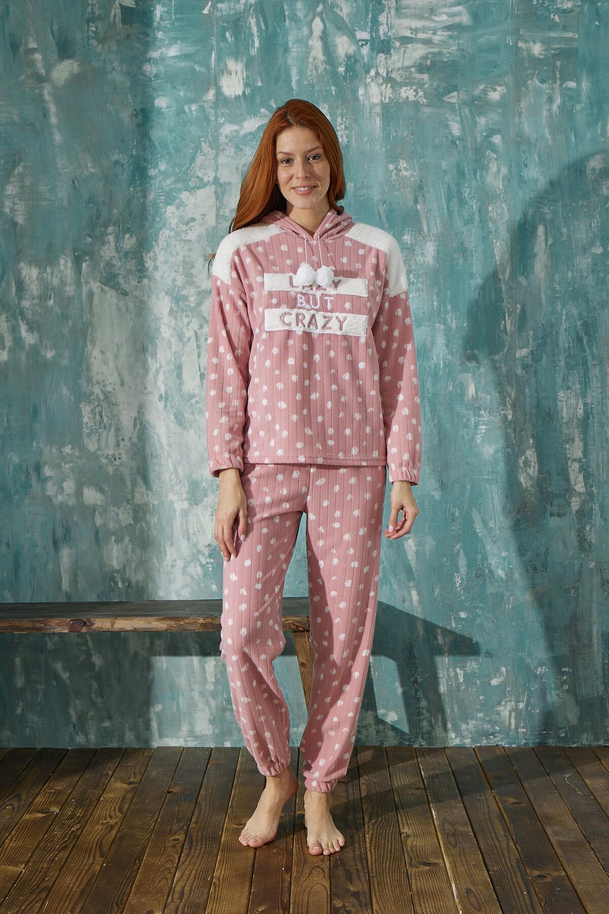 Vuntal Fitilli Polar Kapşonlu Takım Lazy But Crazy