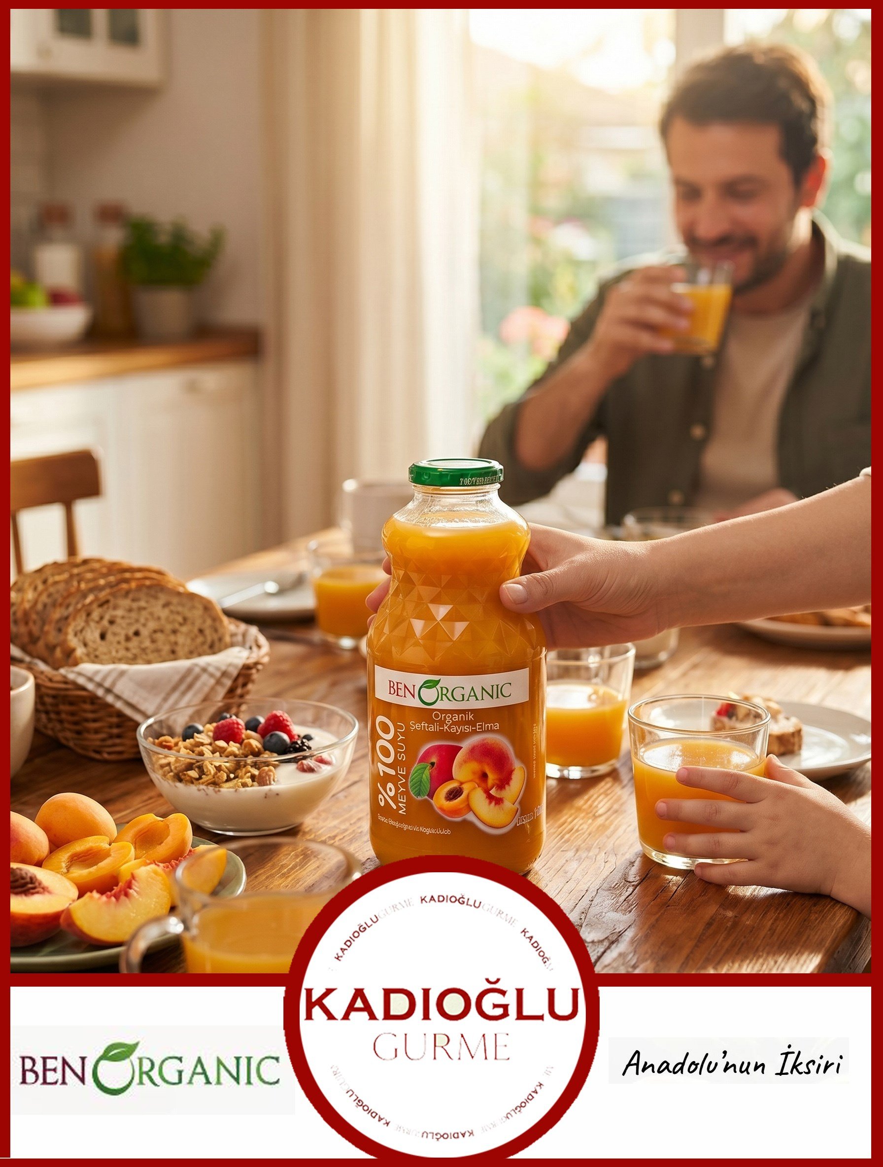Ben Organic Meyve Suyu %100 Doğal Şeftali-Kayısı-Elma 946 ml Sağlıklı ve Lezzetli