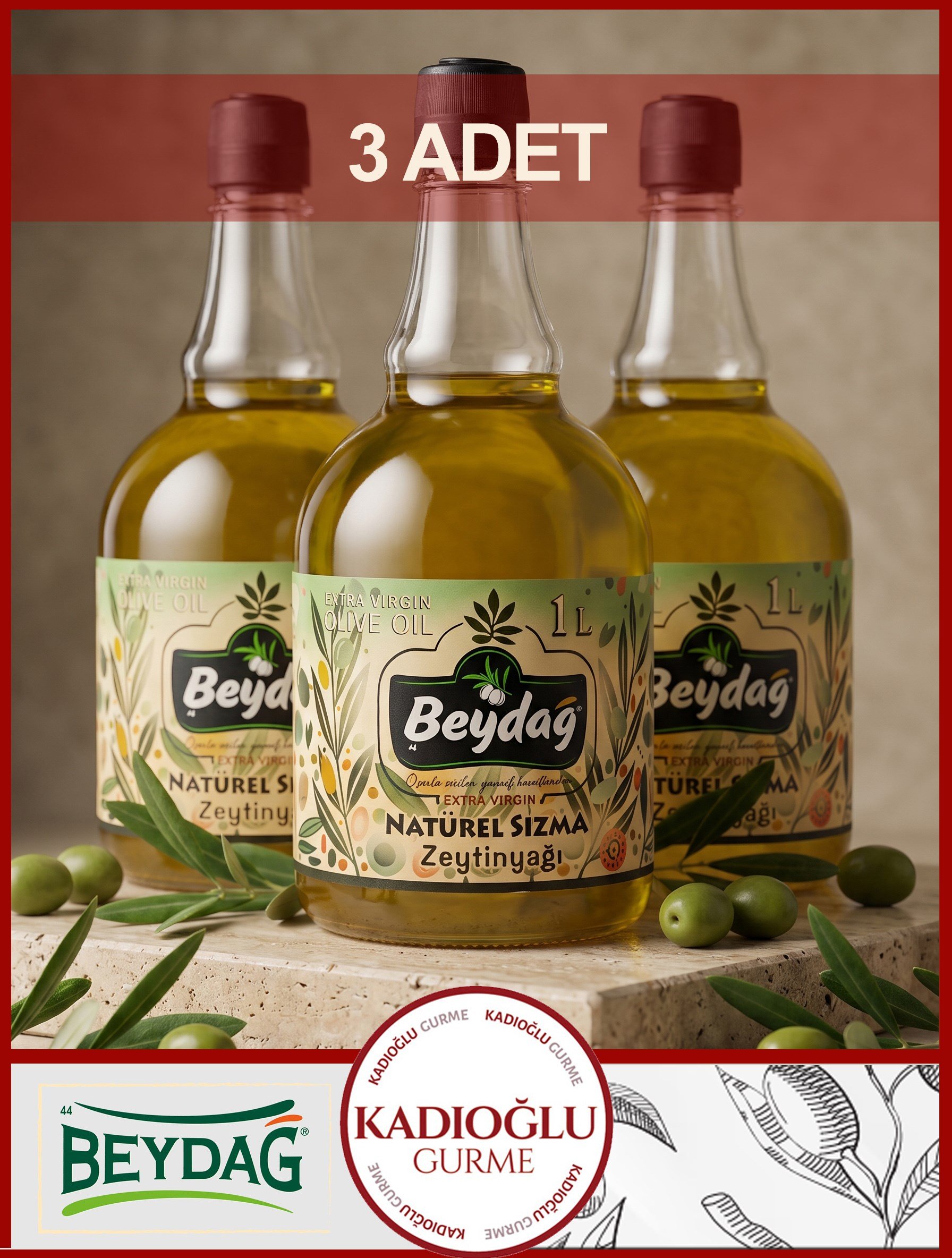 BEYDAĞ NATUREL SIZMA ZEYTİNYAĞ CAM 1 LT X 3 ADET