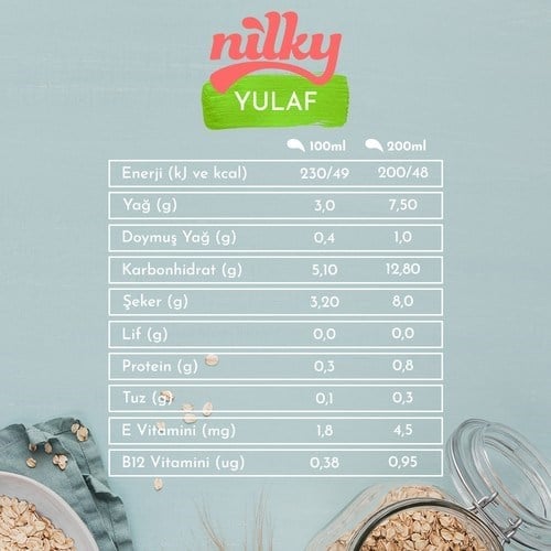 Nilky Yulaf Sütü 1lt Vegan Laktozsuz Özellikli Türkiye Menşeli Sağlıklı Alternatif