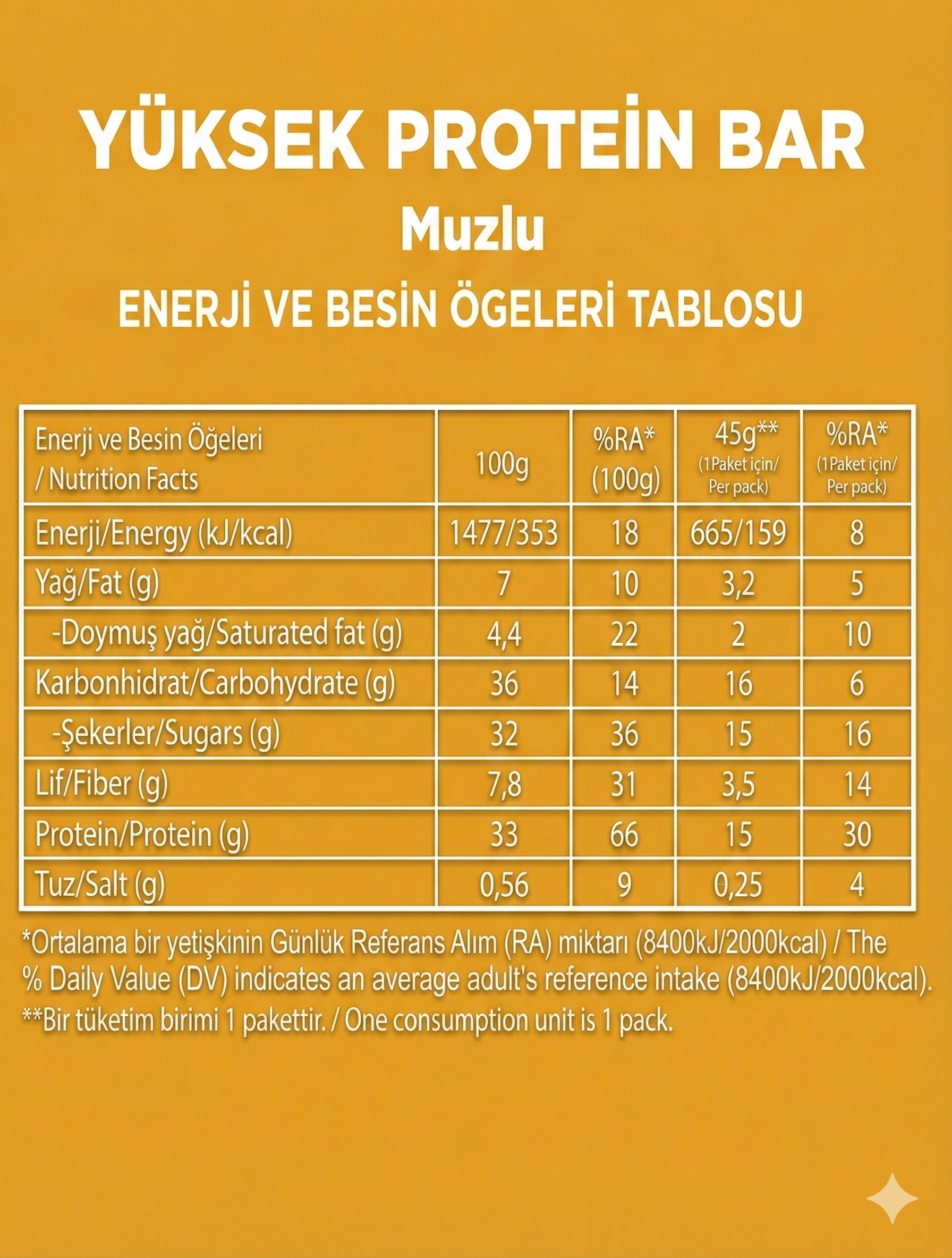 Yüksek Protein Bar - Muzlu 45g x 12 Adet