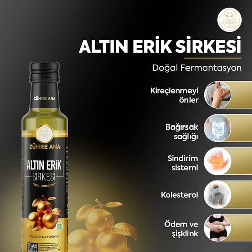 Zühre Ana Mirabelle Altın Erik Sirkesi Doğal Fermantasyon Prebiyotik Form Sirkesi 250 ml