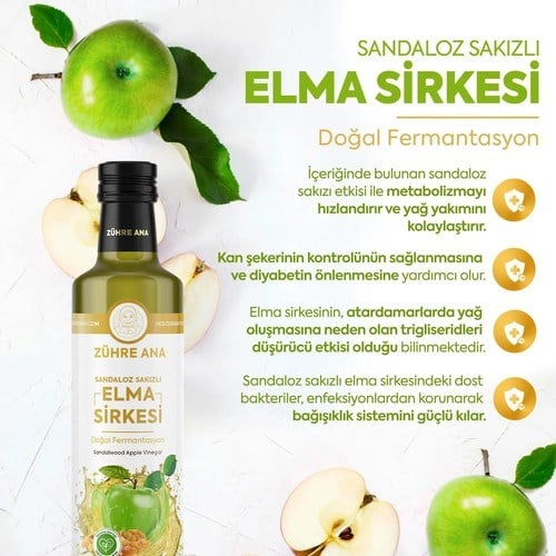 Zühre Ana Sandaloz Sakızlı Elma Sirkesi Doğal Fermantasyon Sandalwood Apple Vinegar 500 ml