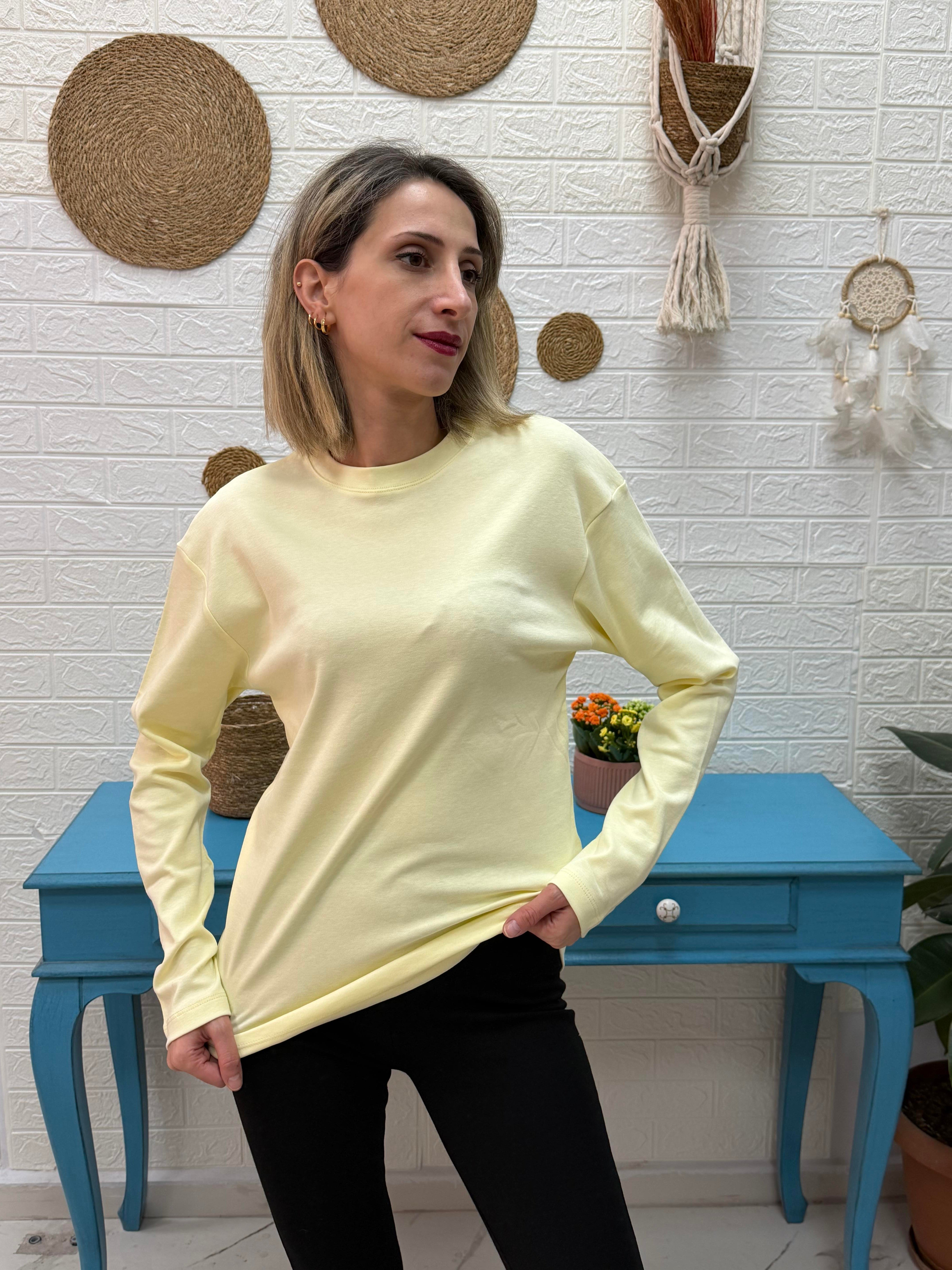 Bisiklet Yaka Sweat Sarı