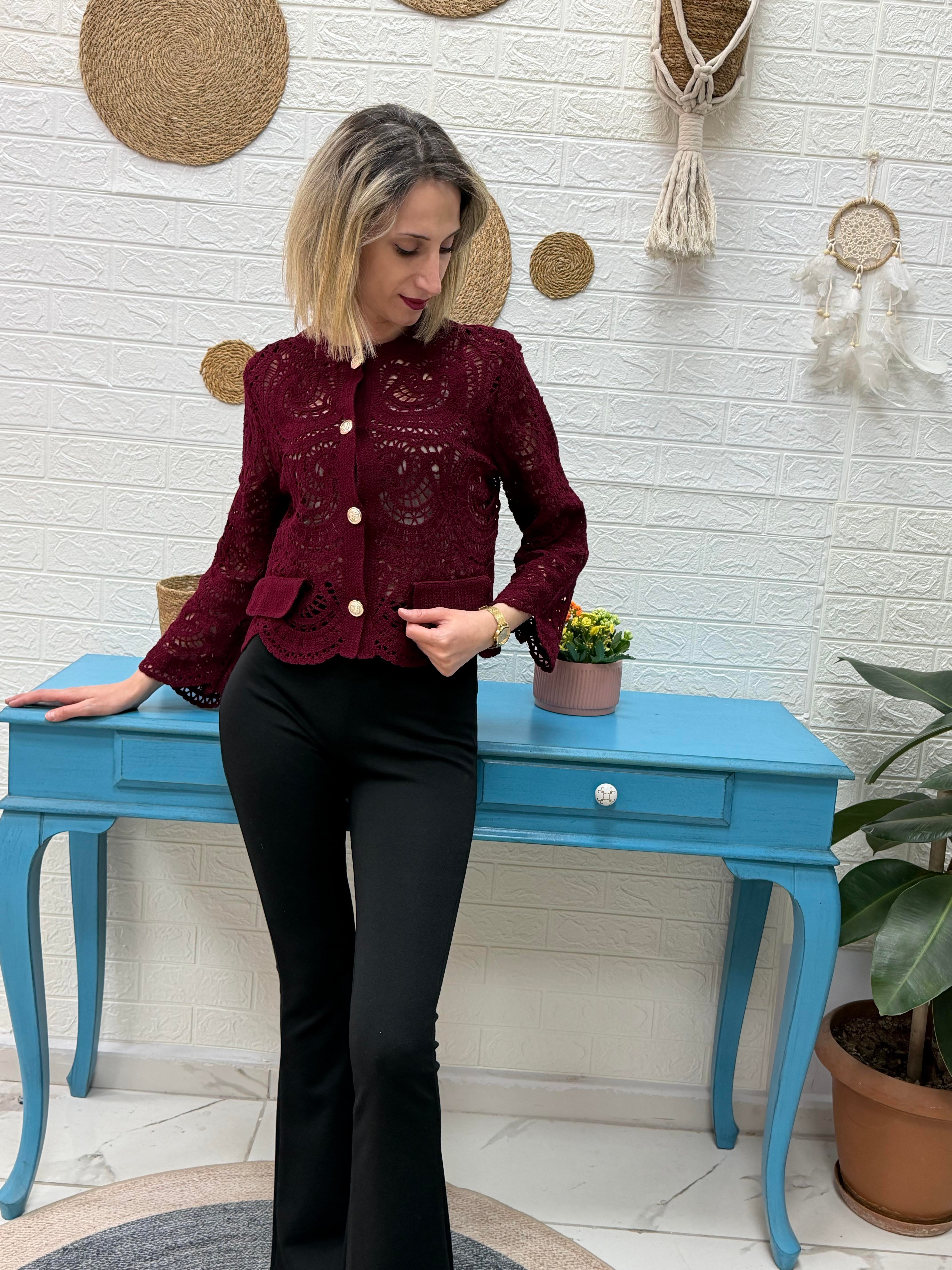 Bordo Dantel Ceket