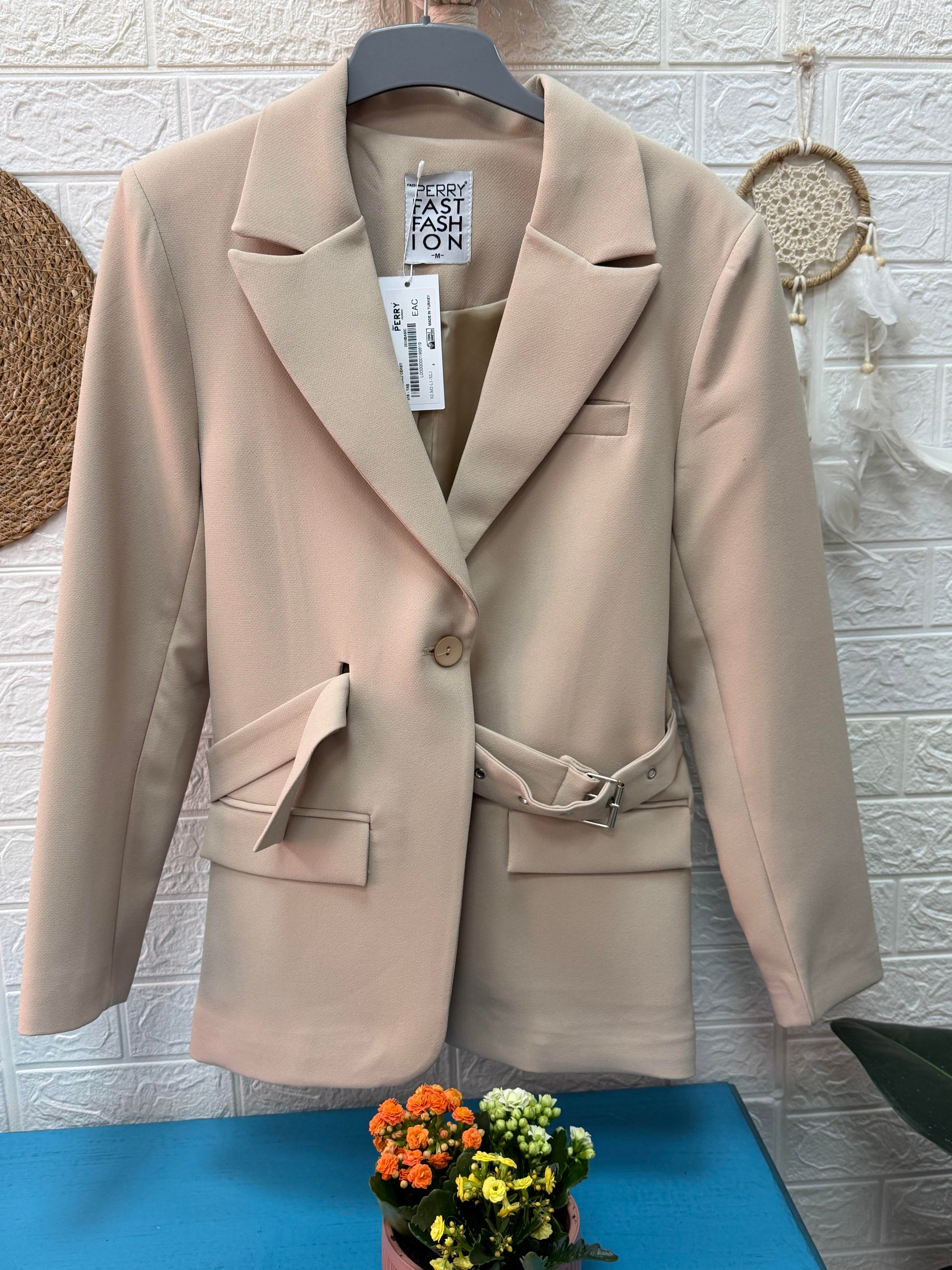 Kemerli Astarlı Double Kalın Kumaş Blazer Ceket 