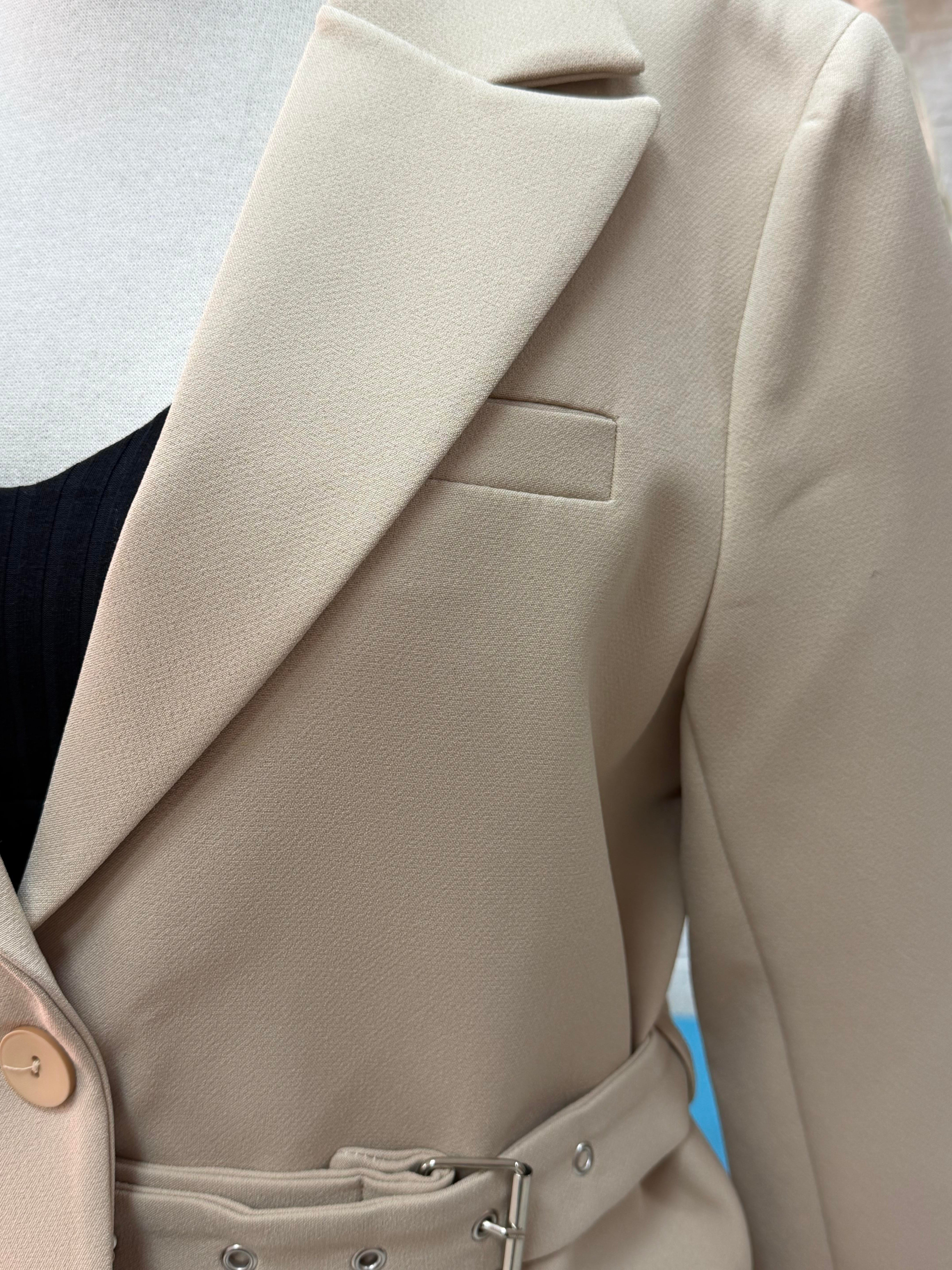 Kemerli Astarlı Double Kalın Kumaş Blazer Ceket 