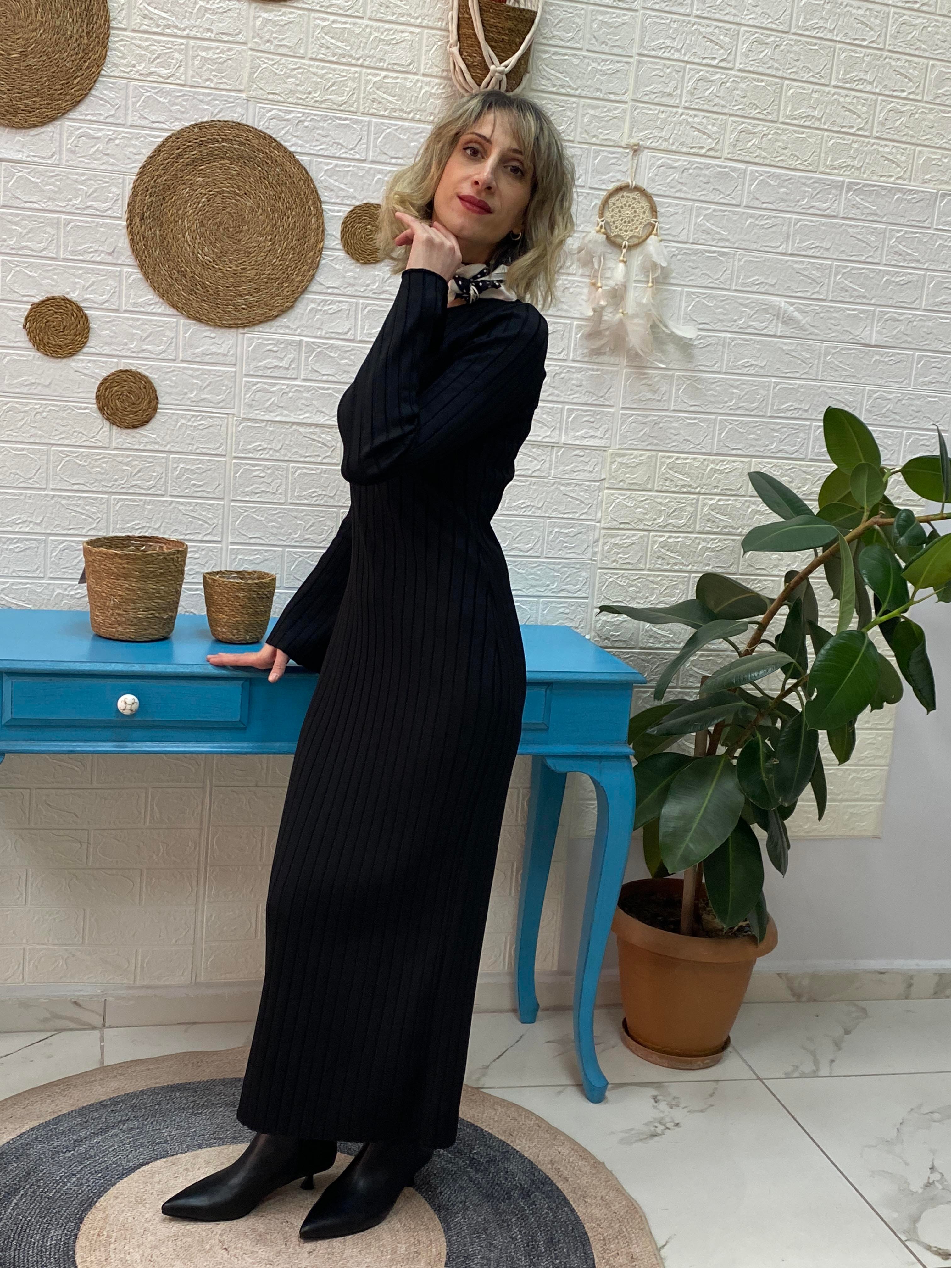 Massi Model Lüx Kalite Merserize Triko Elbise SİYAH