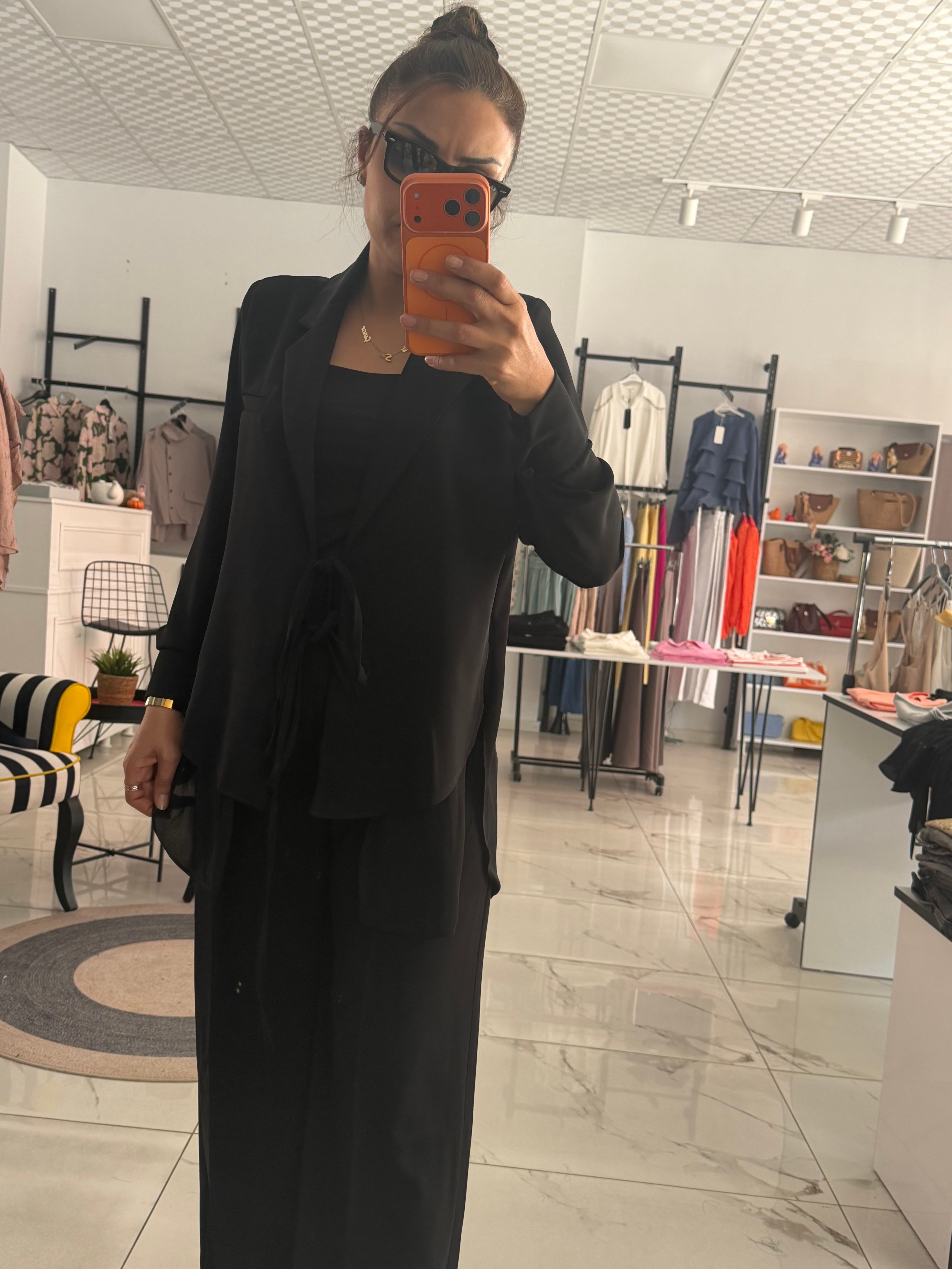 Orijinal Model SİYAH , Şifon & Krep Mix , Tasarım Ceket Pantolon Takım