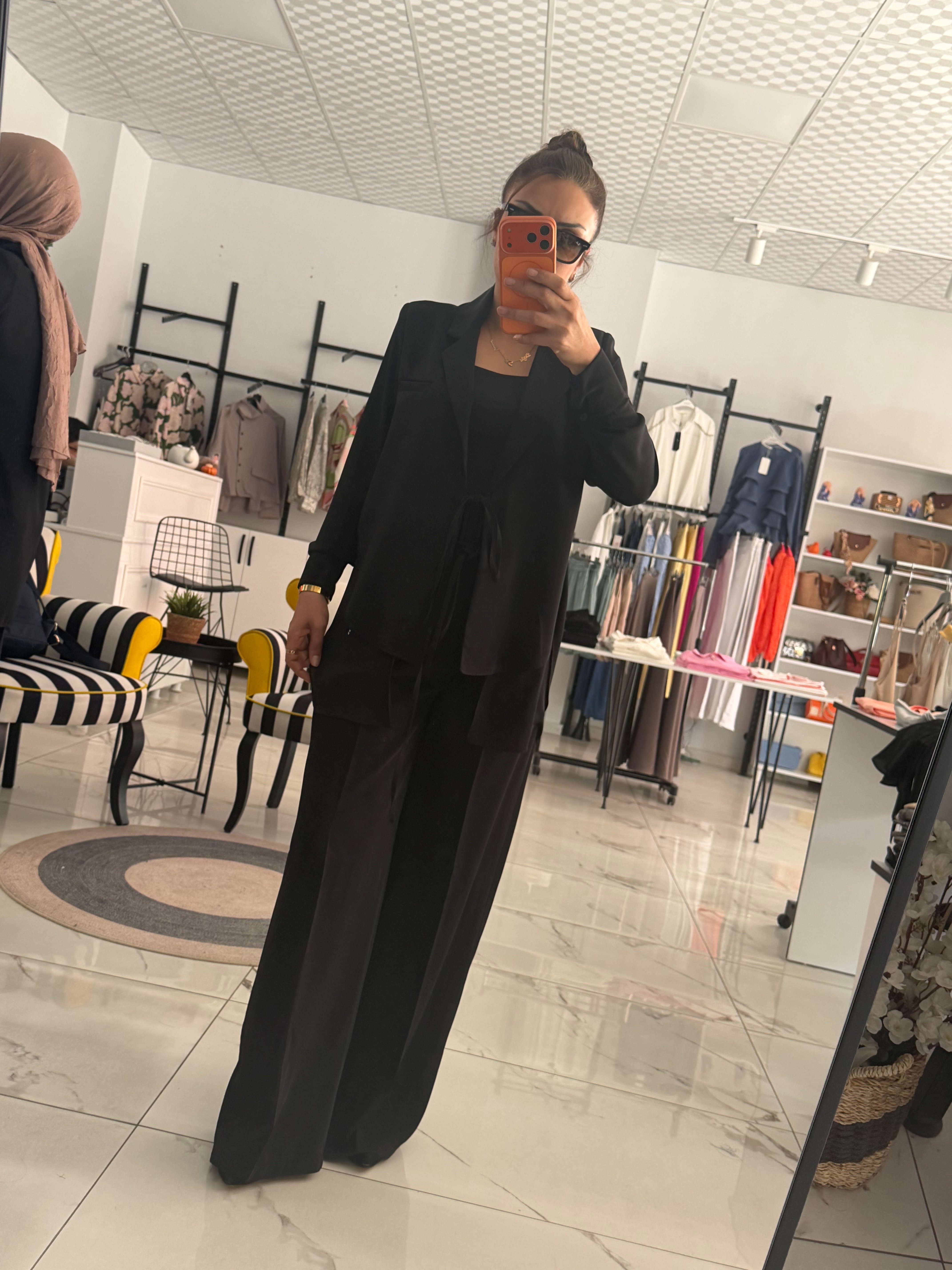 Orijinal Model SİYAH , Şifon & Krep Mix , Tasarım Ceket Pantolon Takım