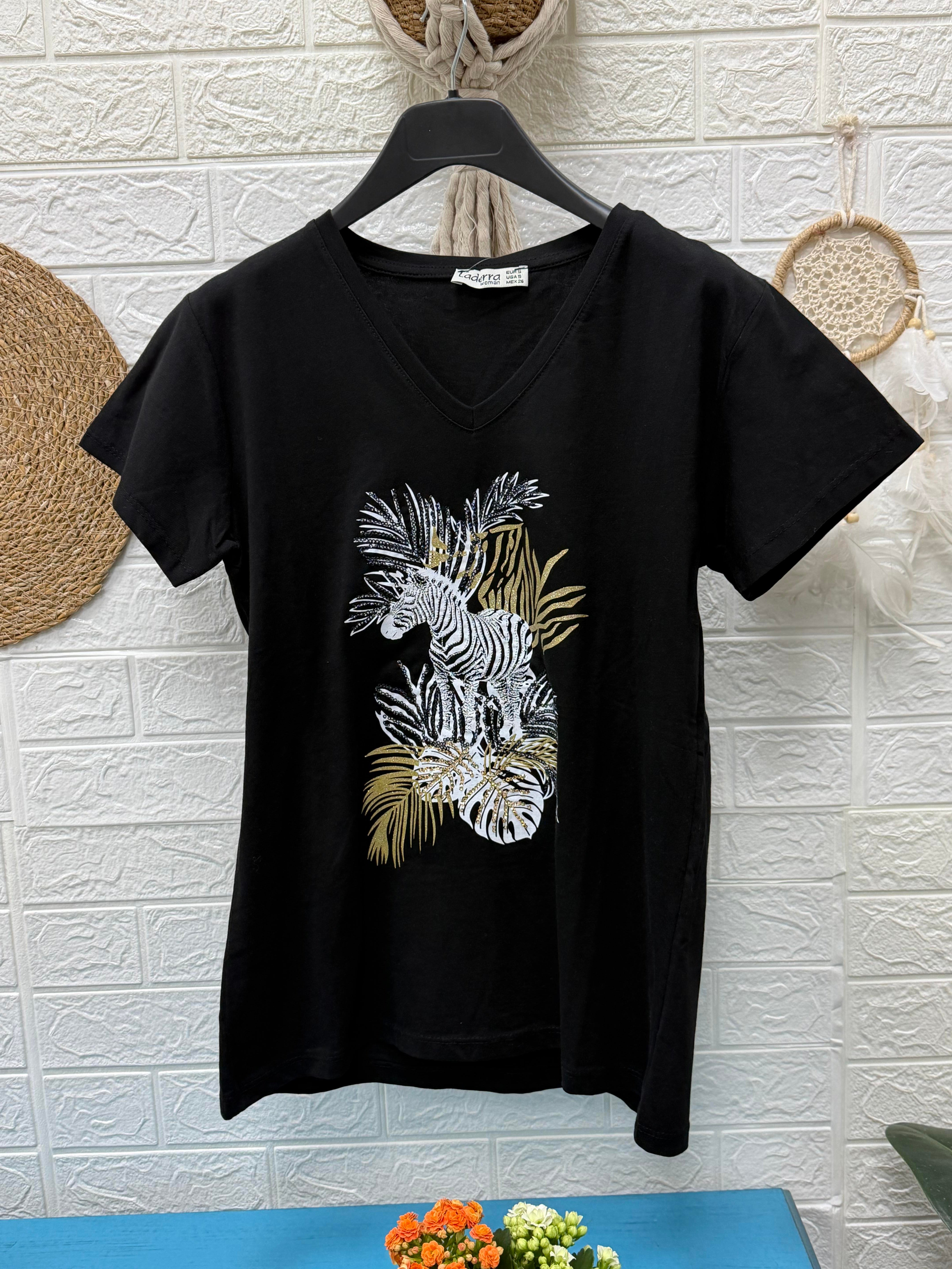 ZEBRA DESEN V YAKA TSHİRT