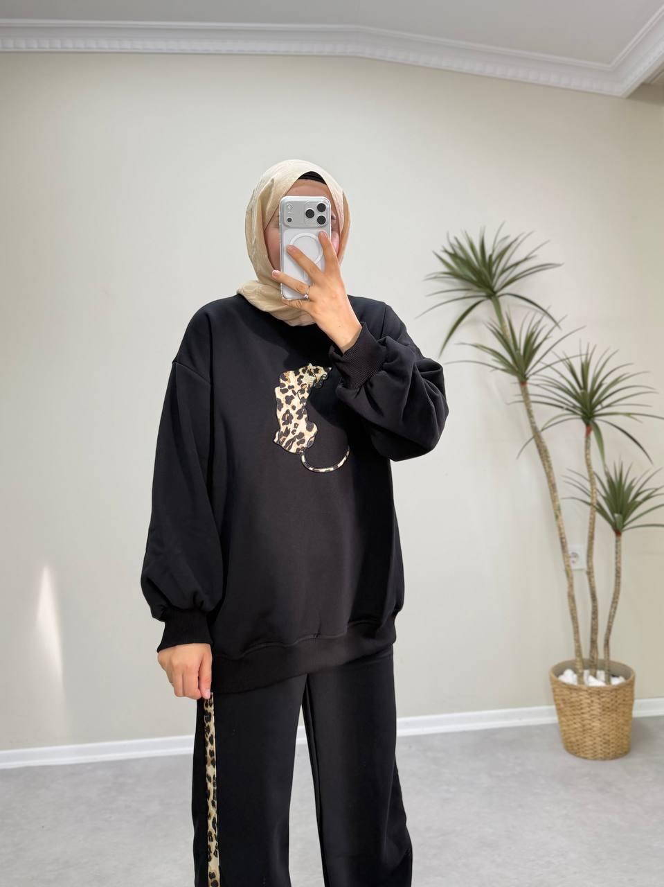 2899 - Leopar Pantolon Takım - Siyah