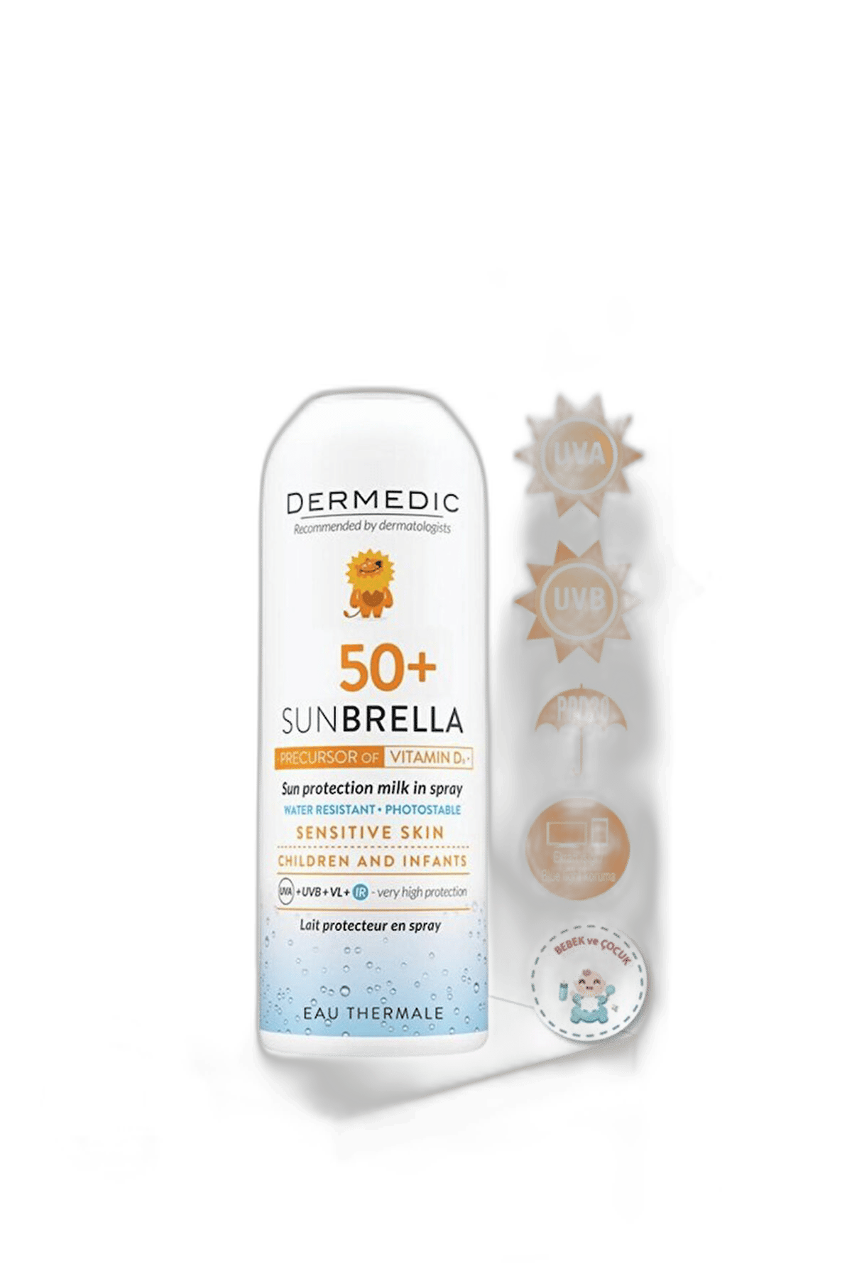 DERMEDIC SUNBRELLA COCUKLAR VE BEBEKLER ICIN GUNES KORUMA SPREY SUT SPF50+ 150 ml şişeGüneş SpreyiFUTURE COSMETIC İLAÇ1MST-7927DERMEDIC SUNBRELLA COCUKLAR VE BEBEKLER ICIN GUNES KORUMA SPREY SUT SPF50+ 150 ml şişe