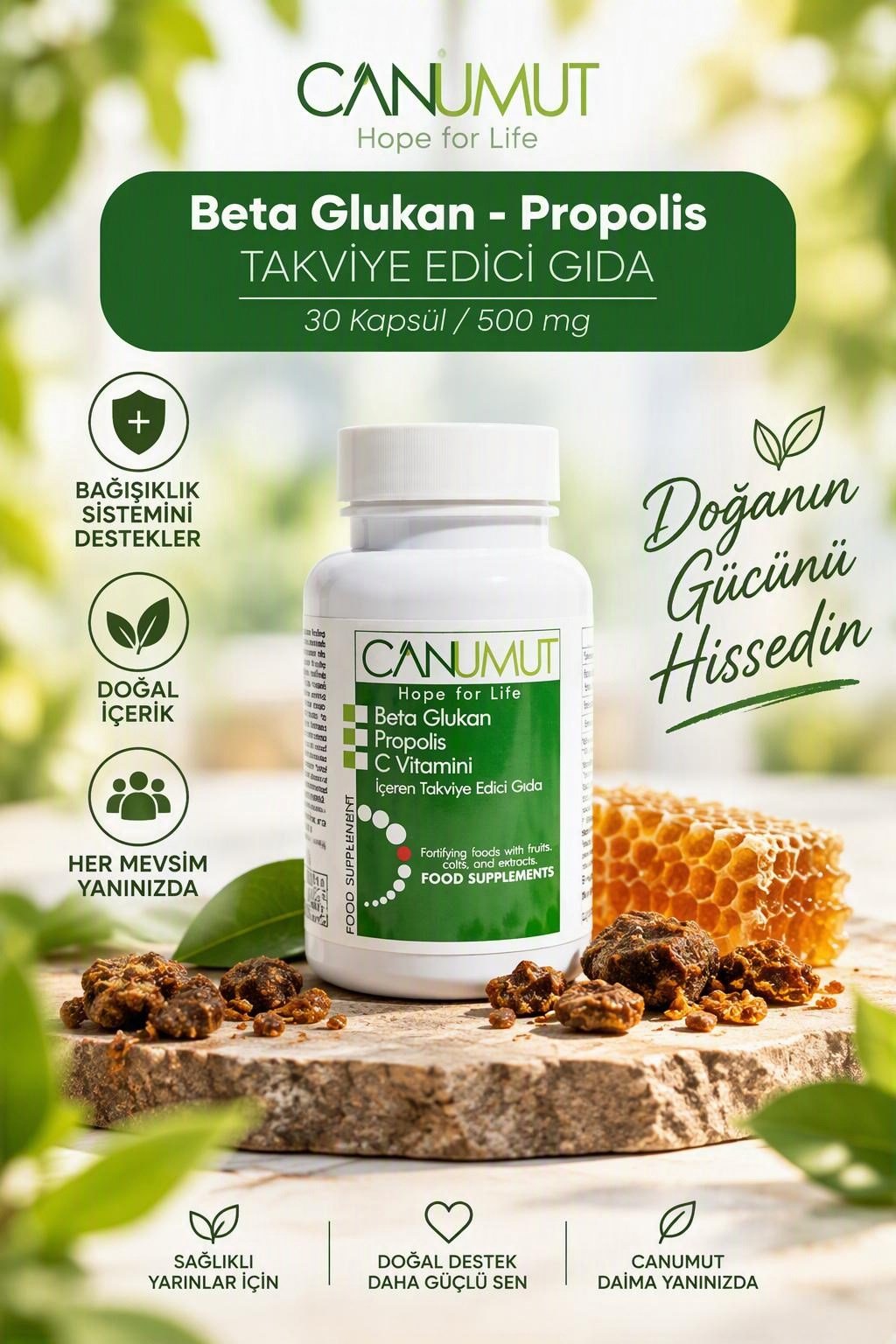 Propolis ve Arı SütüDİLCEMCUPRPCANUMUT  Beta Glukan - Propolis 500Mg / 30 Kapsül