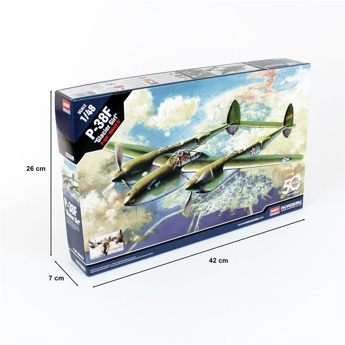 Academy 12208 1/48 Ölçek, P-38F (Lighting Glacier Girl) Savaş Uçağı, Plastik Model Kiti