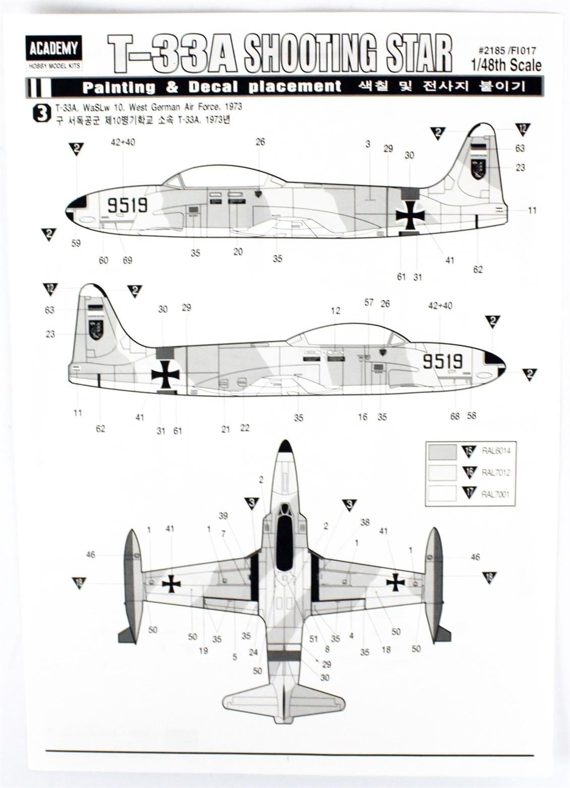 Academy 12284 1/48 Ölçek, T-33A Shootingstar Savaş Uçağı, Plastik Model Kiti