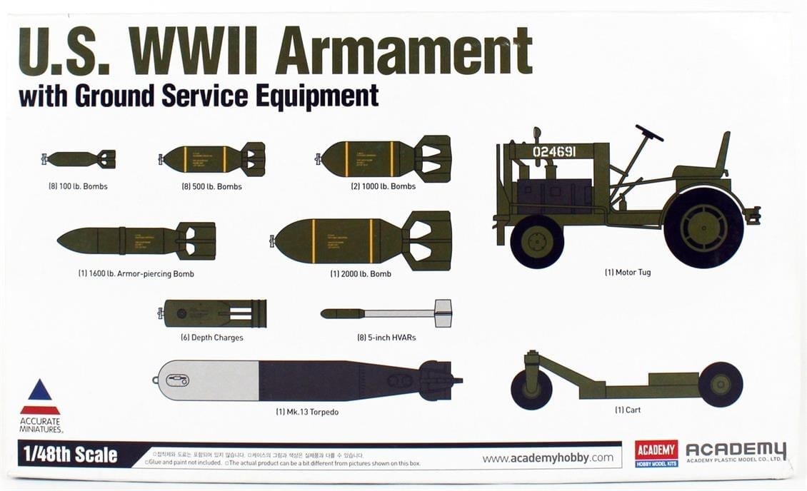 Academy 12291 1/48 Ölçek, WWII ABD Silah ve Cephane, Plastik Maket Seti