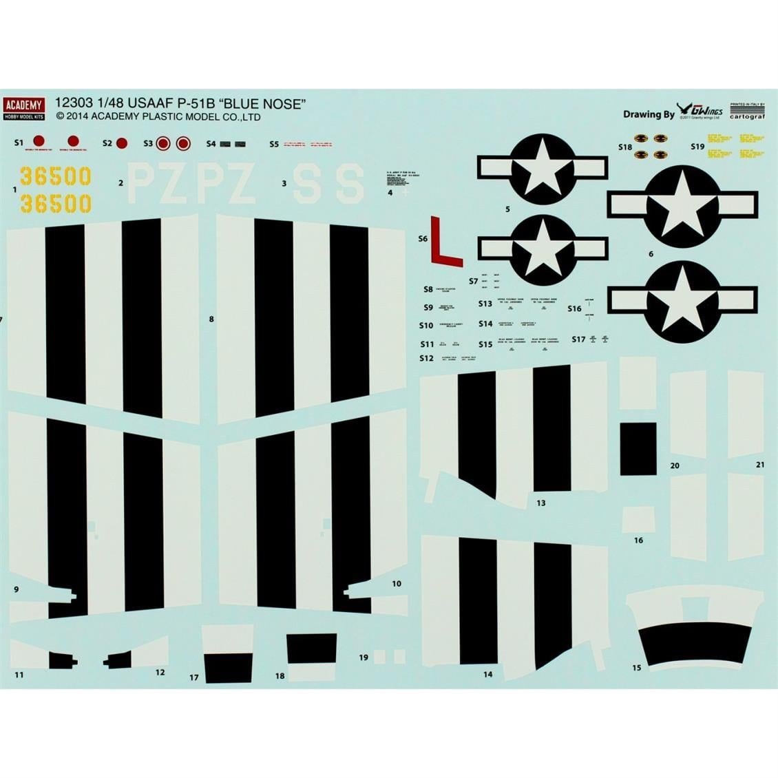 Academy 12303 1/48 Ölçek, P-51B Normandiya Çıkartması 70. Yıl Savaş Uçağı, Plastik Model Kiti