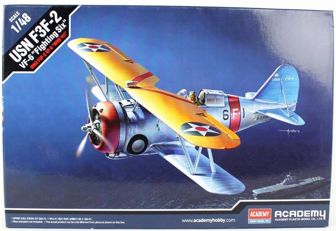 Academy 12326 1/48 Ölçek, USN F3F-2 VF-6 (Fighting Six) Savaş Uçağı, Plastik Model Kiti