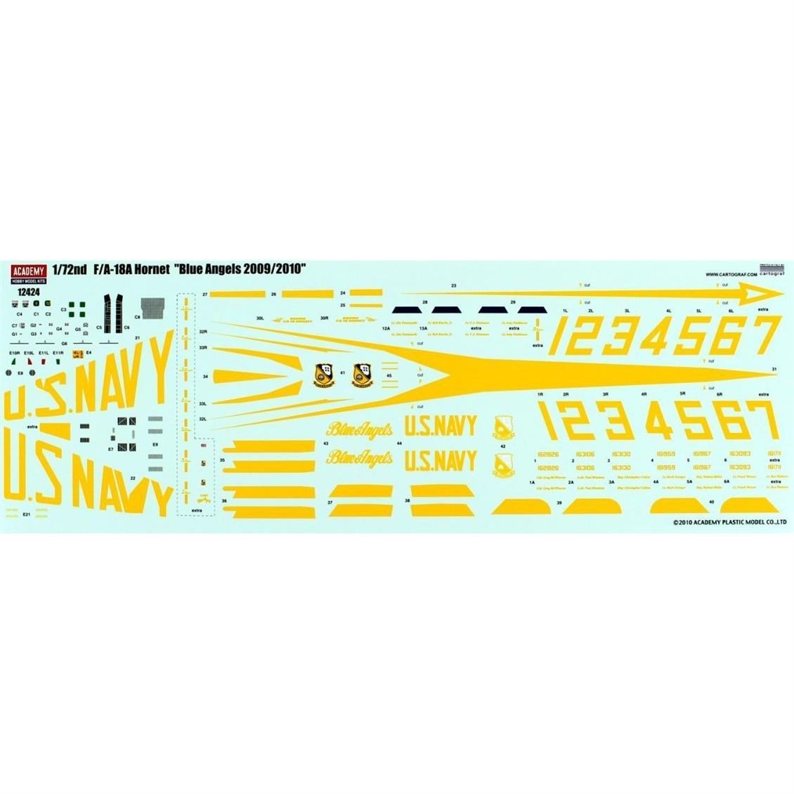 Academy 12424 1/72 Ölçek, U.S. Navy F/A-18A Hornet Savaş Uçağı, Plastik Model Kiti