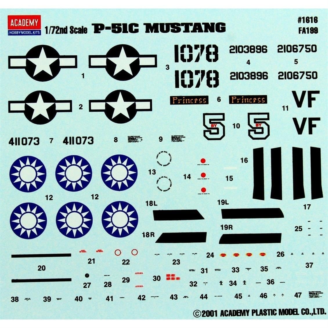 Academy 12441 1/72 Ölçek, P-51C Mustang Savaş Uçağı, Plastik Model Kiti