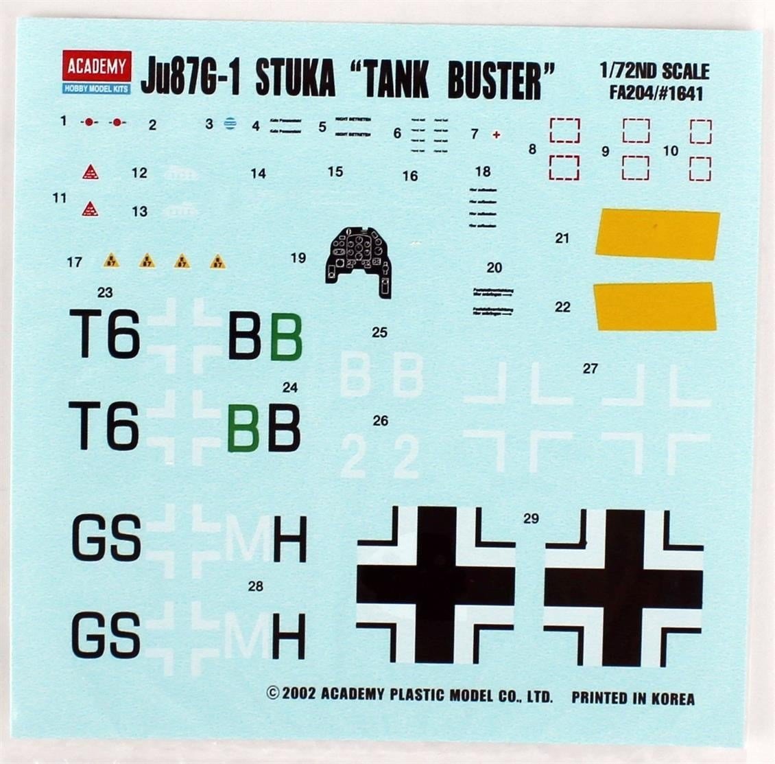 Academy 12450 1/72 Ölçek, Junkers JU-87 G Stuka (Tank Avcısı) Savaş Uçağı, Plastik Model Kiti