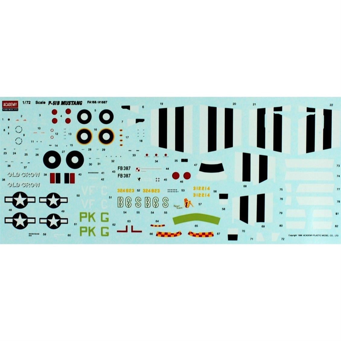 Academy 12464 1/72 Ölçek, P-51B Mustang Savaş Uçağı, Plastik Model Kiti