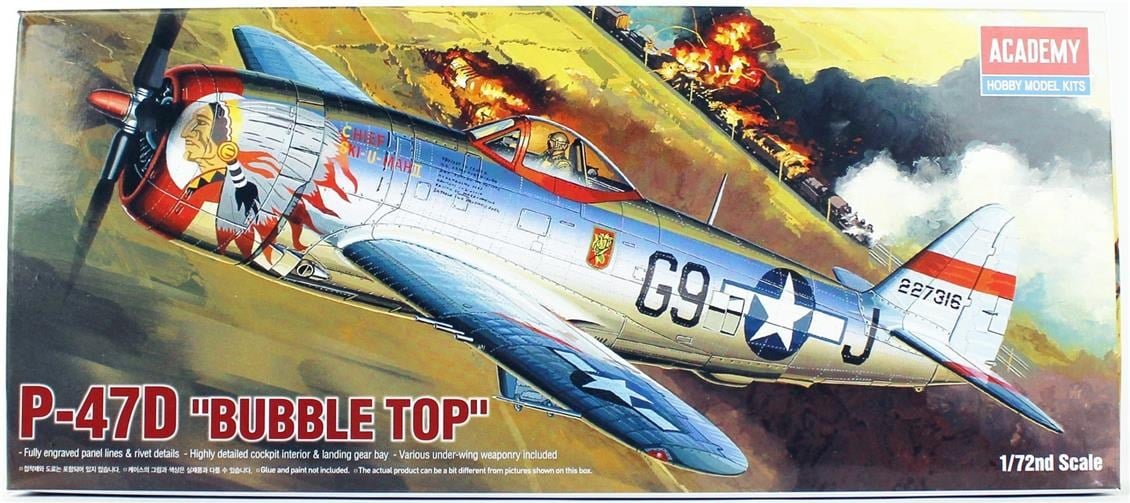 Academy 12491 1/72 Ölçek, P-47D Thunderbolt (Bubble Top) Savaş Uçağı, Plastik Model Kiti