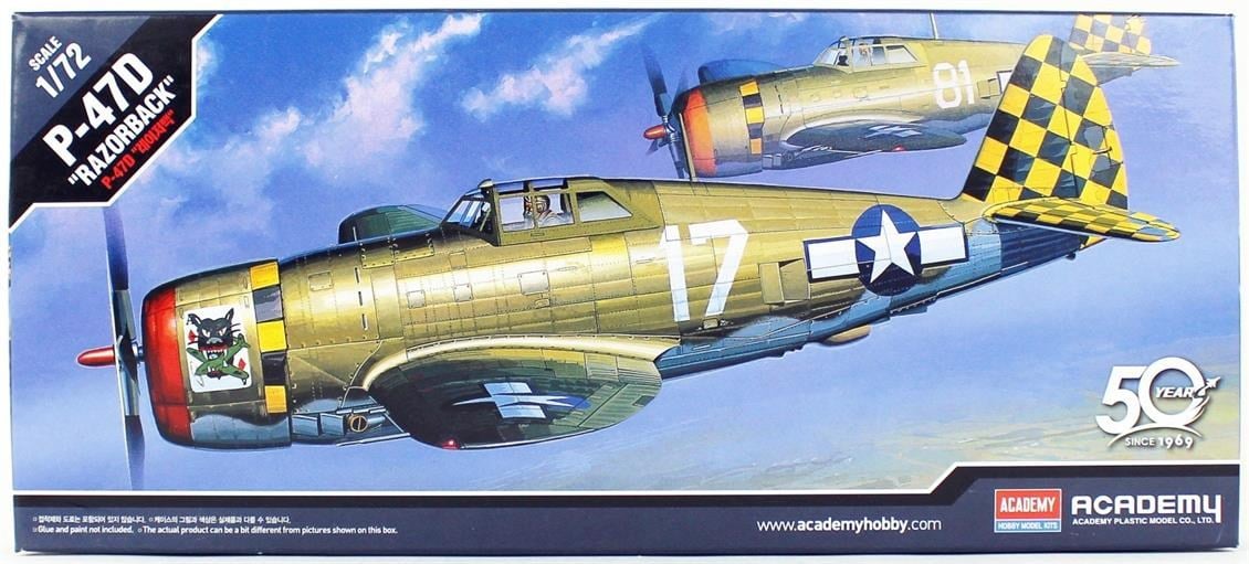 Academy 12492 1/72 Ölçek, P-47D Thunderbolt (Razor Back) Savaş Uçağı, Plastik Model Kiti