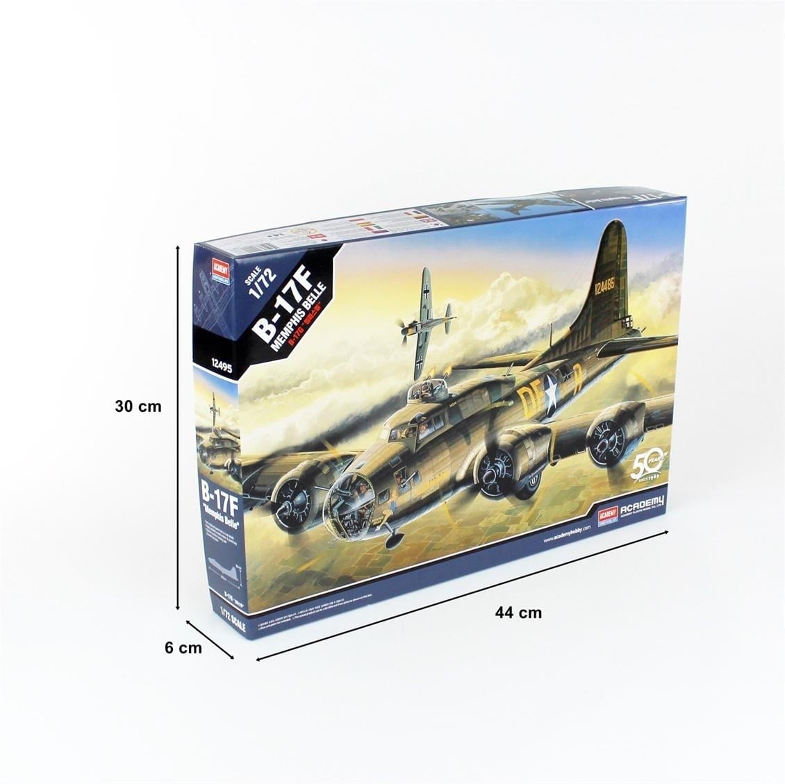 Academy 12495 1/72 Ölçek, B-17F Flying Fortress (Memphis Belle) Savaş Uçağı, Plastik Model Kiti