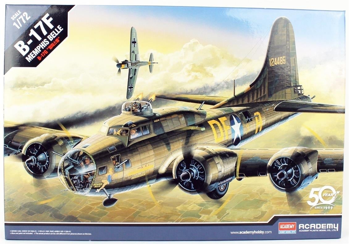 Academy 12495 1/72 Ölçek, B-17F Flying Fortress (Memphis Belle) Savaş Uçağı, Plastik Model Kiti