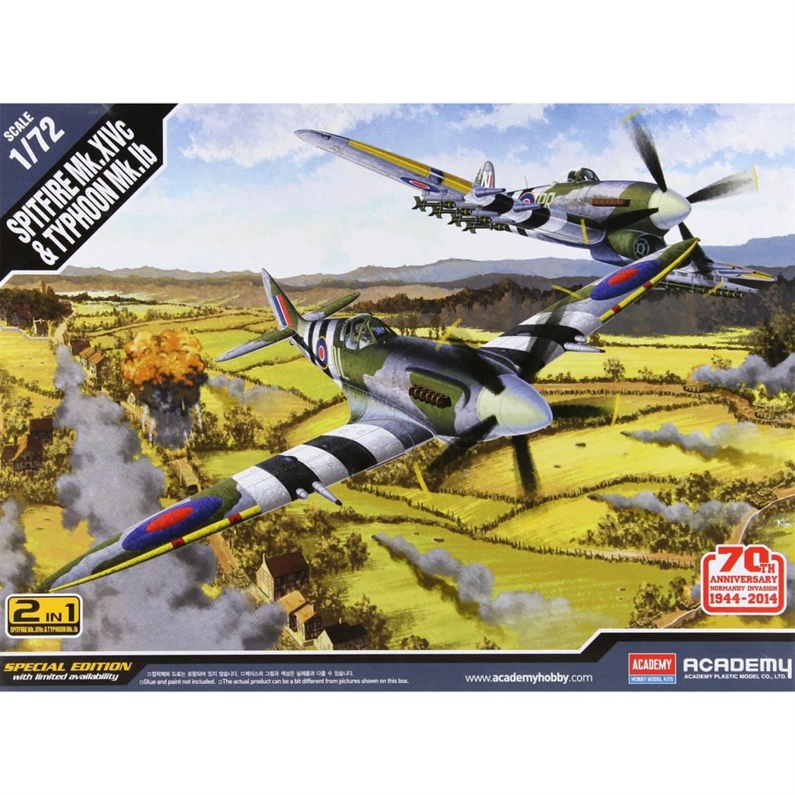 Academy 12512 1/72 Ölçek, Spitfire Mk.14C & Typhoon Mk.IB Savaş Uçağı, Plastik Model Kiti
