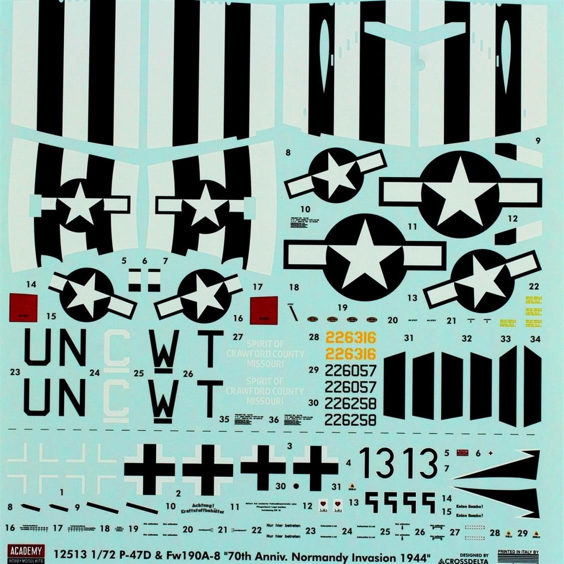 Academy 12513 1/72 Ölçek, P-47D & Fw190A-8 70. Yıl Savaş Uçağı, Plastik Model Kiti