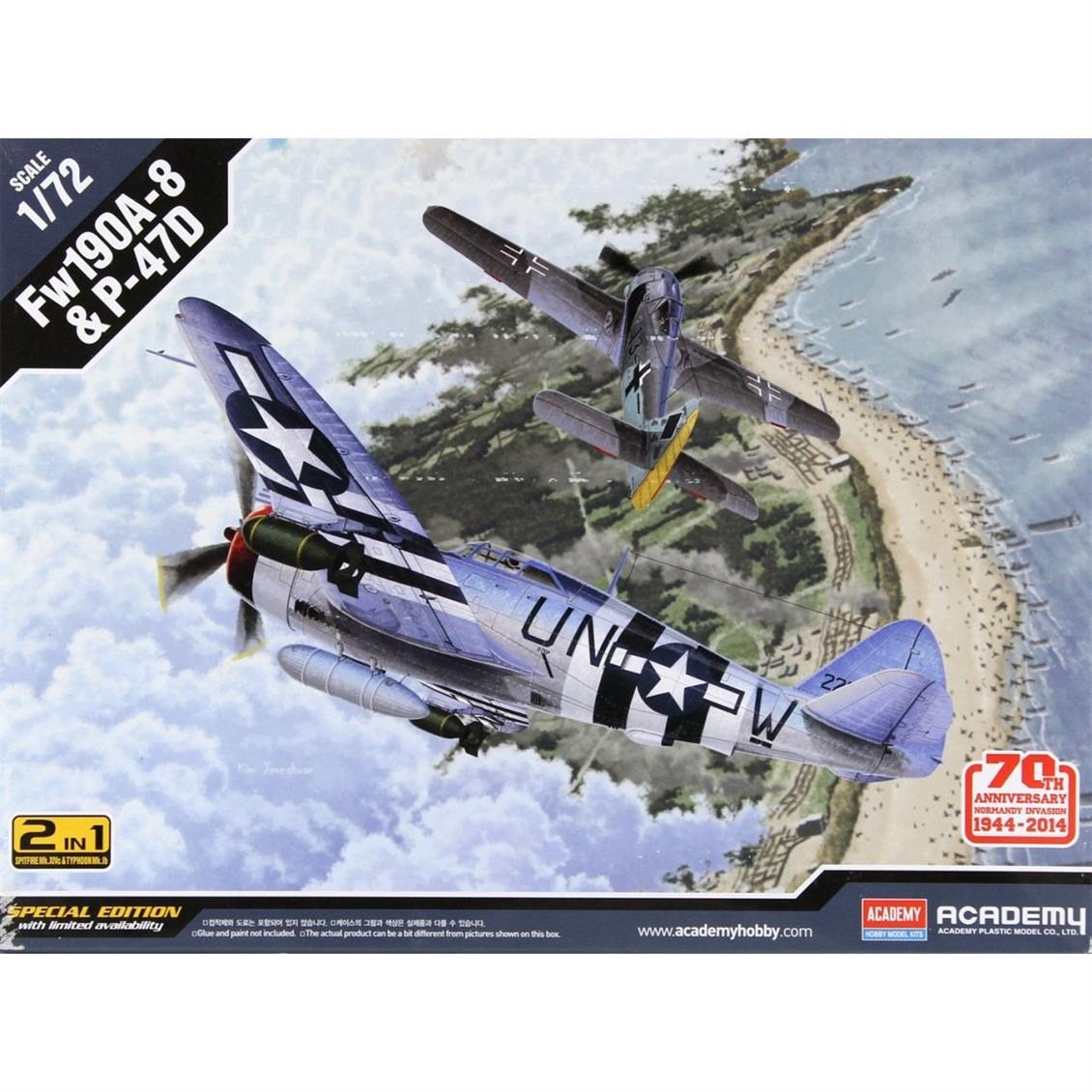 Academy 12513 1/72 Ölçek, P-47D & Fw190A-8 70. Yıl Savaş Uçağı, Plastik Model Kiti