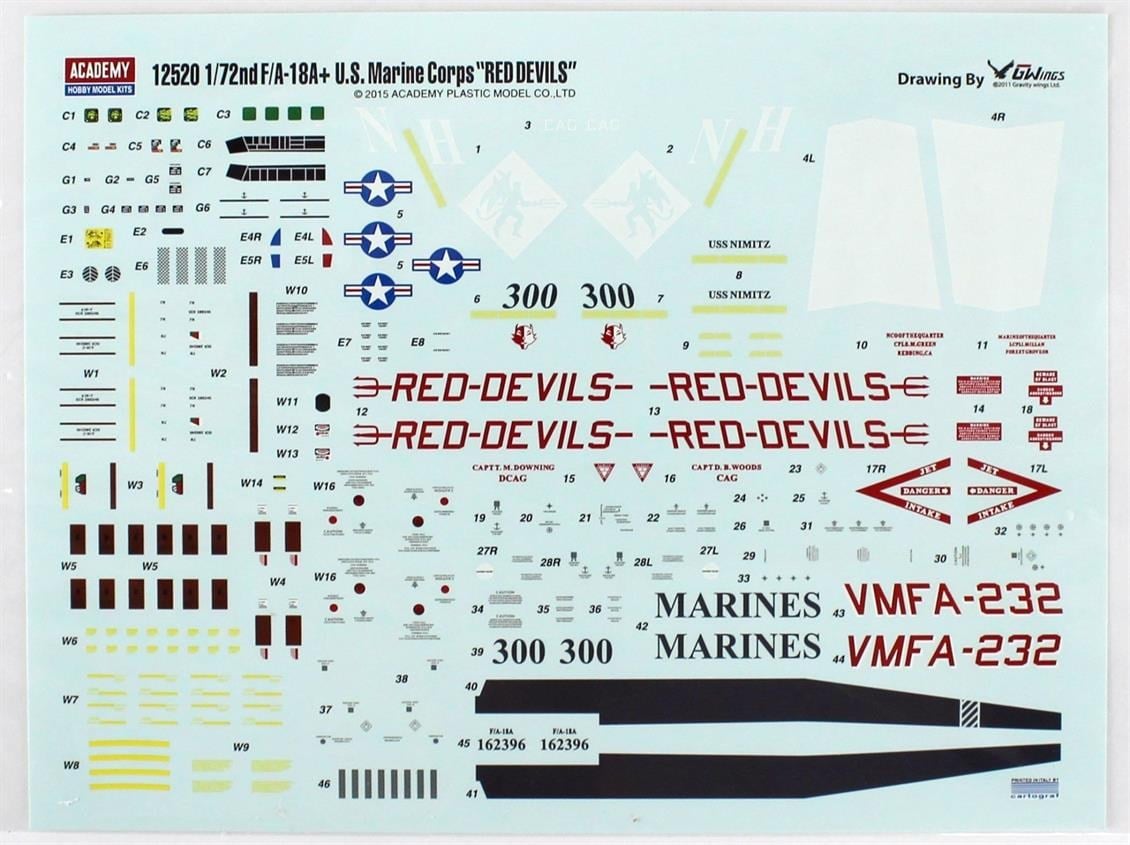 Academy 12520 1/72 Ölçek, USMC F/A-18+ (VMFA-232 Red Devils) Savaş Uçağı, Plastik Model Kiti
