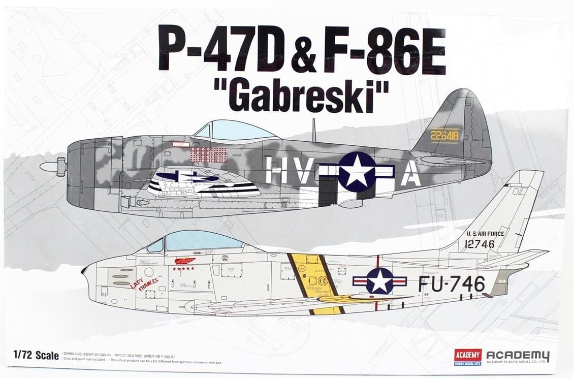 Academy 12530 1/72 Ölçek, P-47D & F-86E (Gabreski) LE Savaş Uçağı Demonte, Plastik Maket Seti