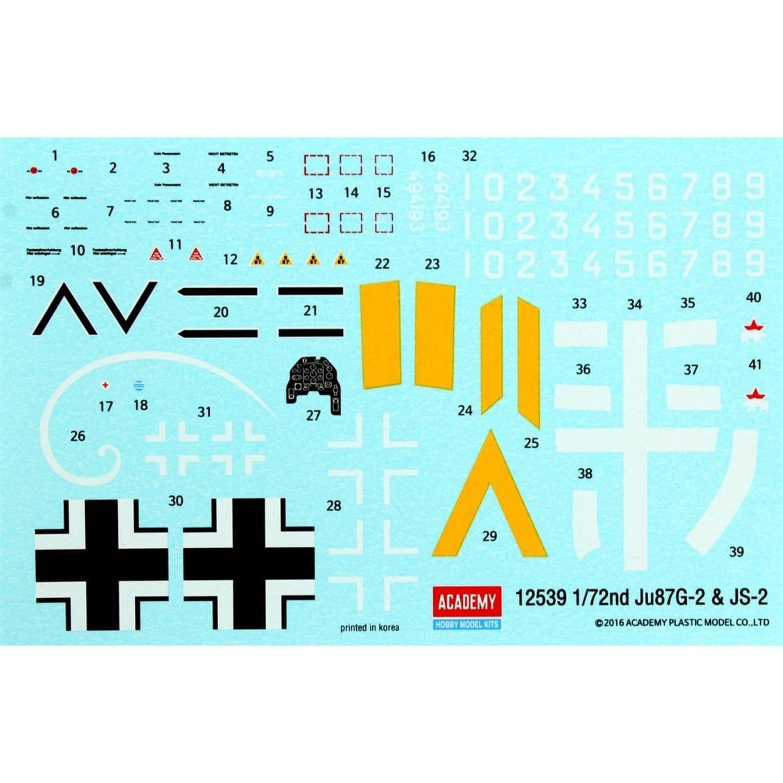 Academy 12539 1/72 Ölçek, JU-87G Stuka & JS-2 Stalin Savaş Uçağı, Plastik Model Kiti