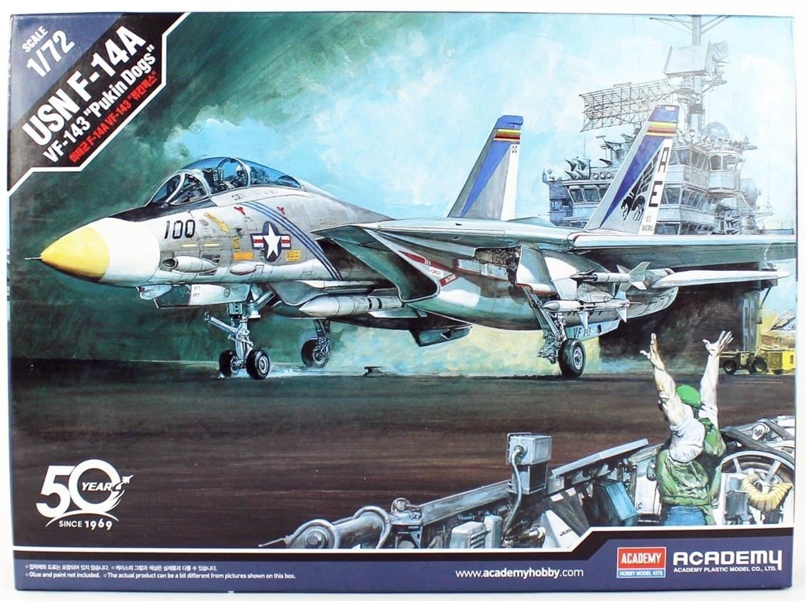 Academy 12563 1/72 Ölçek, USN F-14A (VF-143 Pukin Dogs) Savaş Uçağı, Plastik Model Kiti
