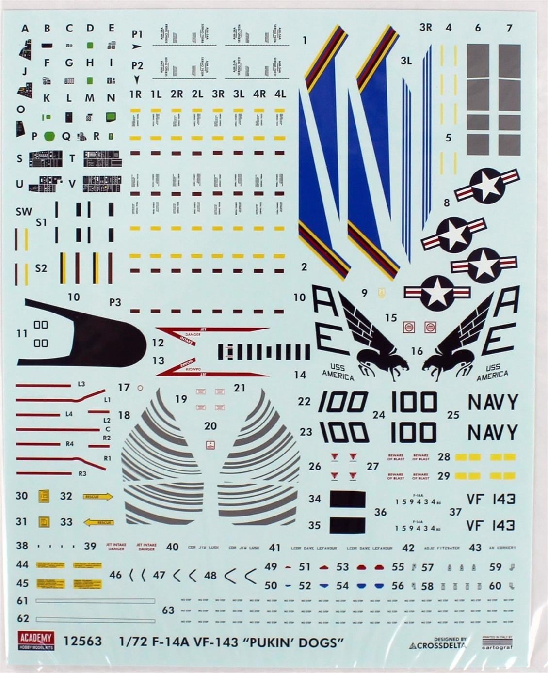 Academy 12563 1/72 Ölçek, USN F-14A (VF-143 Pukin Dogs) Savaş Uçağı, Plastik Model Kiti