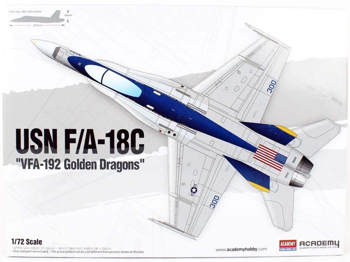 Academy 12564 1/72 Ölçek, USN F/A-18C (VFA-192 Golden Dragons) Savaş Uçağı, Plastik Model Kiti