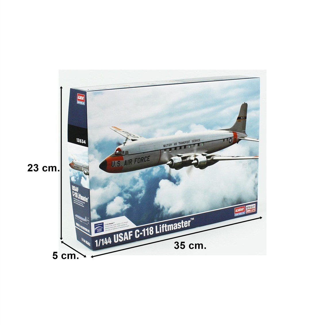 Academy 12634 1/144 USAF C-118 Liftmaster (DC-6) Askeri Kargo Uçağı, Plastik Model Kiti