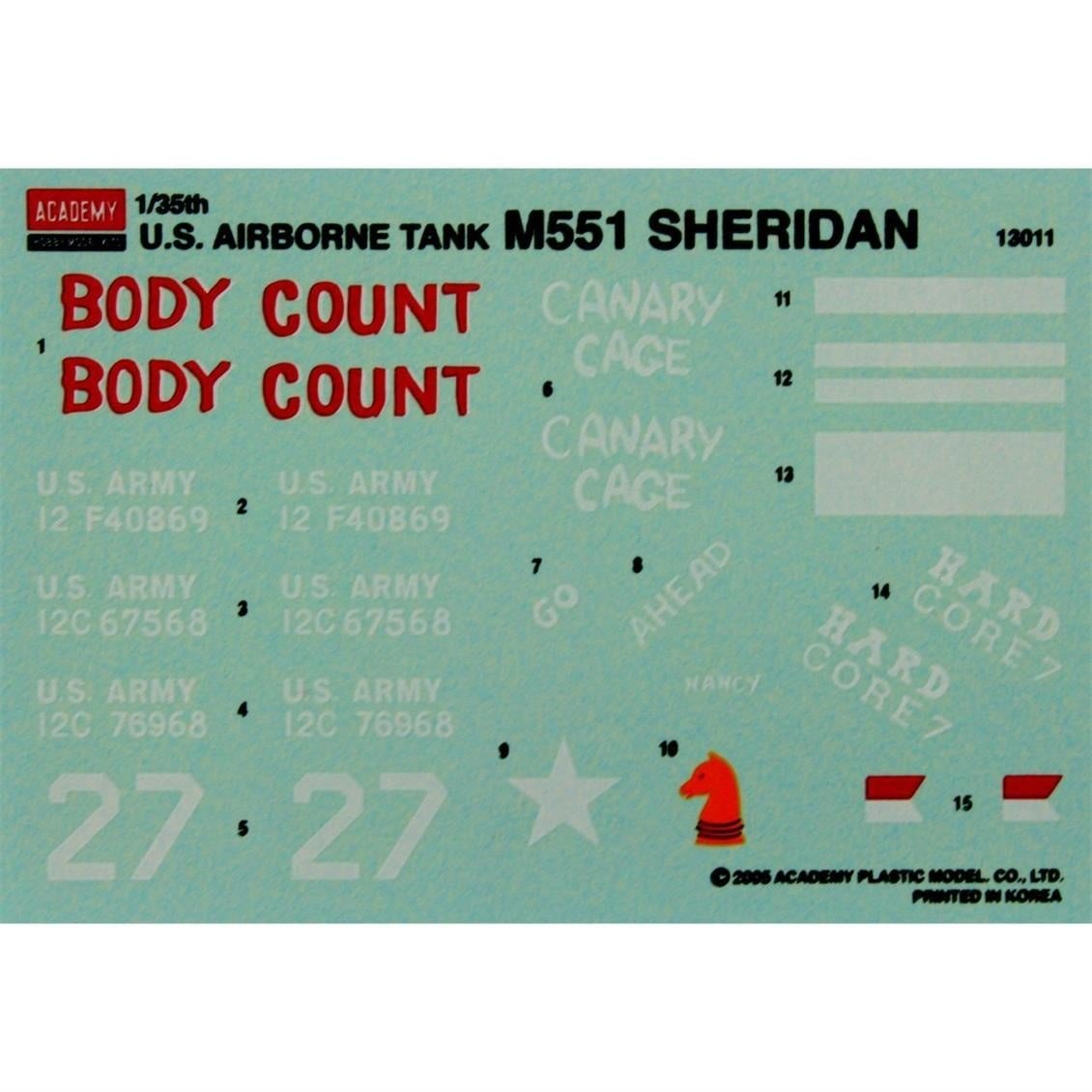 Academy 13011 1/35 Ölçek, M551 Sheridan Tank, Plastik Model Kiti