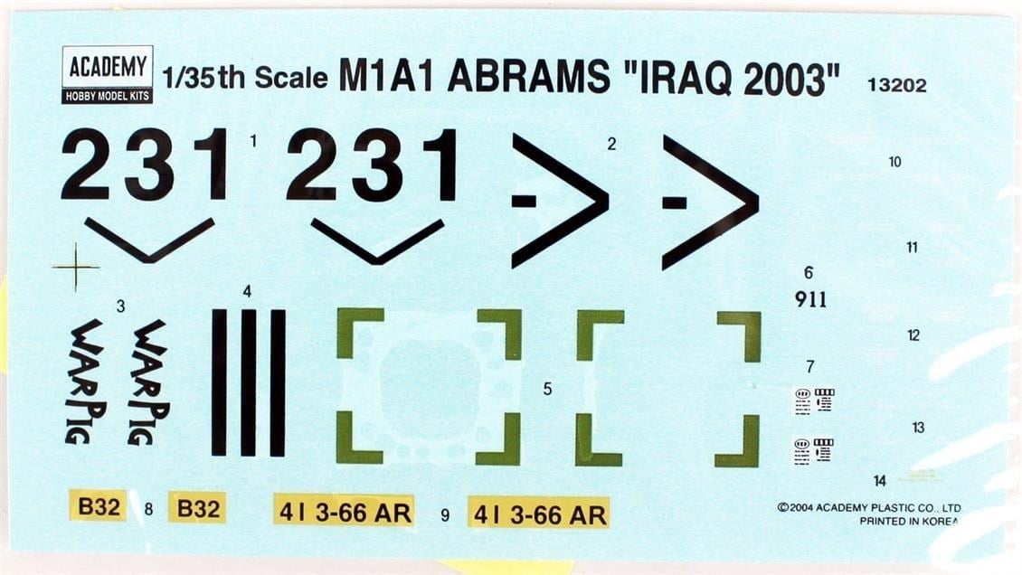 Academy 13202 1/35 Ölçek, M1A1 Abrams Iraq 2003 Tank, Plastik Model Kiti