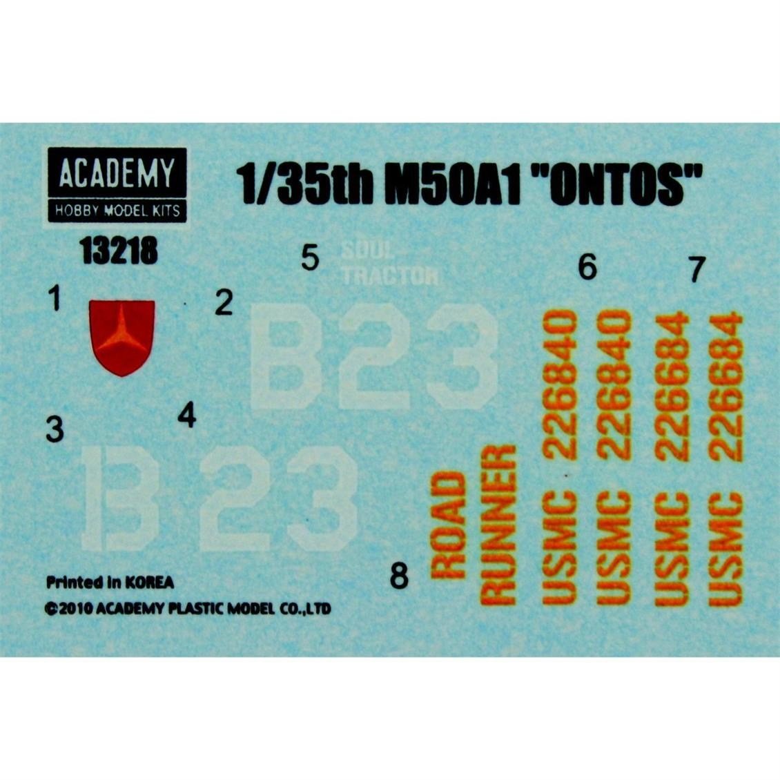 Academy 13218 1/35 Ölçek, U.S.M.C. M50A1 ONTOS Tank, Plastik Model Kiti