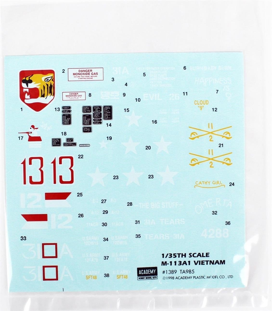 Academy 13266 1/35 Ölçek, M-113A1 APC Vietnam Zırhlı Personel Taşıyıcı, Plastik Model Kiti